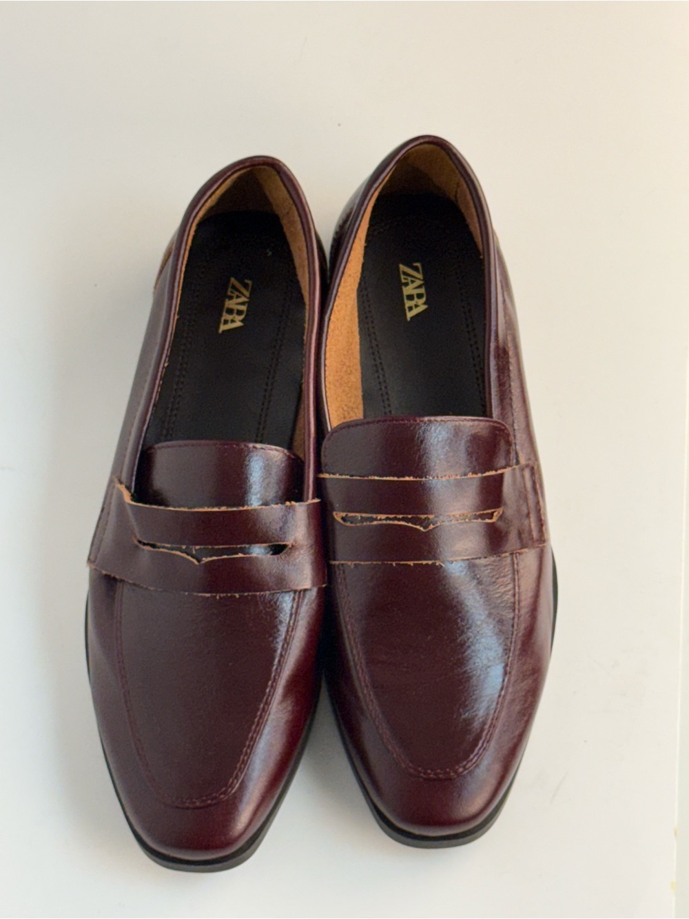 ZARA Burgundy Glossy Square Toe Penny Loafers EU 35 US 5
